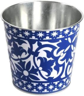 Rivanto® Portugiesischer Blumentopf aus Metall, Ø 7 x Höhe 12 cm, blau-weiß Design, Blumenschale, Pflanztopf