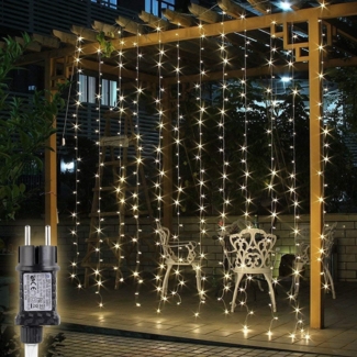 SALCAR LED Lichtervorhang Außen 2x3 m, Lichterkette Vorhang Weihnachten Innen mit 8 Modi und Memory, Weihnachtsbeleuchtung Outdoor Garten, Warmweiß