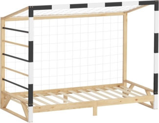 ML-DESIGN Spielbett Kinderbett Fußballtor Holzbett mit Lattenrost Kletterleiter & Netz, Abenteuerbett 90x120 cm Beige für Kinder aus Kiefernholz