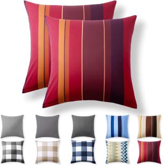Alreya 2er-Set Renforcé Kissenbezug 40x40 cm - 100% Baumwolle mit YKK Reißverschluss, Superweicher Kopfkissenbezug 40x40, Kissenhülle, Karminrot Wellen, nur Kissenbezug