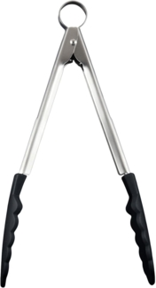 Cuisipro Verschließbare Silikon Zangen, Enden, Griffe 18-0, Verschluss aus 430er Federstahl mit Nylongleitenden, Edelstahl-schwarz, 24 x 3,5 x 3,5 cm