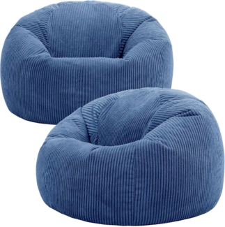 Icon Kingston Sitzsack Cord, Denimblau, 2er Pack, Sitzsack Erwachsene mit Füllung, Bean Bag, Cord Sessel, Lounge Sessel, Lounge Stuhl, Schlafzimmer, Wohnzimmer, Wohnzimmer Möbel