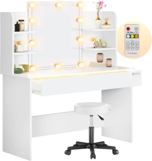 Casaria Schminktisch Lucia, mit Spiegel LED Beleuchtung Hocker Schminkkommode Schublade 110cm Weiß