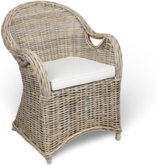 Rattansessel mit Sitzkissen Sessel grau Stuhl Rattan Korbsessel Esszimmerstuhl Möbel