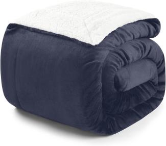 Blumtal Premium Sherpa Kuscheldecke flauschig - Wohndecke Kuscheldecke 220x240 cm - Oeko-TEX zertifizierte Fleecedecke 220x240 cm - Wohn- & Kuscheldecke - Wohndecke 220x240 cm in Dark Ocean - Blau