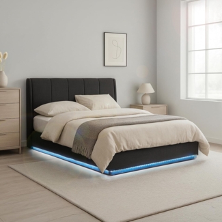 LED Polsterbett Tröstiar 140x200cm Schwarz [en. casa]