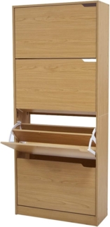 BAKAJI Schuhschrank mit 4 Klappen, Schuhregal, Schuhkipper, Schuhkommode 4 Tiefen Fächern, Verstellbar - Flur, Diele, Wohnzimmer, Schlafzimmer, 63 x 24 x 150 cm, platzsparend, Eingangshaus (Eiche)