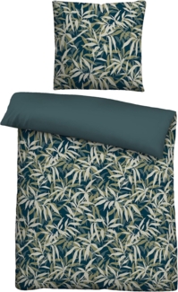 Traumhaft schlafen - Castell - Markenbettwäsche Baumwoll Linon Bettwäsche 0040989 BLÄTTER, marine, 1x 135x200 cm + 1x 80x80 cm