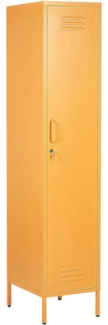 Metallschrank Gelb Metall 185 cm hoch Modern abschließbare Tür Kleiderstange 2 Türhaken 5 Fächer Wohnzimmer Schlafzimmer Flur Büro Archiv