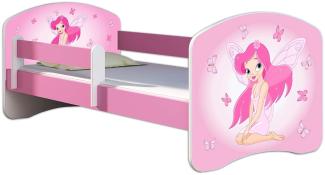 Kinderbett Jugendbett mit einer Schublade und Matratze Rausfallschutz Rosa 70x140 80x160 80x180 ACMA II (07 Rosa Fee, 80x160 cm)