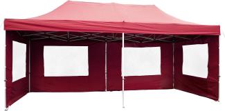 Nexos PROFI Faltpavillon Partyzelt Pavillon 3x6 m mit Seitenteilen - hochwertige Ausführung - wasserdichtes Dach mit PVC-coating - 270 g m² inklusive Tragetasche und Zubehör - Farbe: burgund Faltpavillon