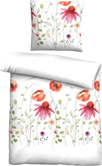 Traumhaft schlafen - Castell - Markenbettwäsche Baumwoll Renforce Bettwäsche 0040756 MOHNBLUMENWIESE, rot, 1x 155x220 cm + 1x 80x80 cm
