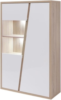 Vente-unique - Vitrinenschrank mit 2 Türen & 2 Ablagefächern - Mit LED-Beleuchtung - Weiß & Holzfarben - ZAOTI