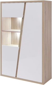 Vente-unique - Vitrinenschrank mit 2 Türen & 2 Ablagefächern - Mit LED-Beleuchtung - Weiß & Holzfarben - ZAOTI