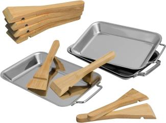 Bremermann Grillpfanne 4er Set inkl. 8 Bambus-Schaber, Edelstahl grau, 13 x 2,5 x 20 cm