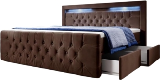 Boxspringbett Menzogna mit LED und Stauraum (2 Schubladen) 120x200 Braun H4 (100kg+)
