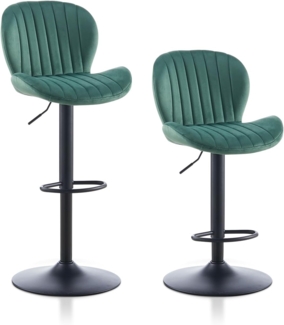 TUKAILAI Barhocker 2er Set aus Samt, Barstuhl Höhenverstellbar，360°Drehbar, Hocker mit lehne,fußstütze,metallrahmen, Gepolsterter Küchenhocker Tresenhocker, Bar Chair für Küche Bars, Grün