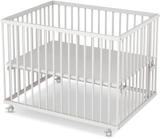 Sämann Laufgitter PREMIUM 75x100 cm mit Matratze - TÜV geprüft 2022 - stufenlos höhenverstellbar Laufstall Baby Buche weiß