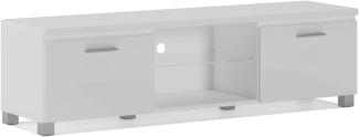 Skraut Home - Modularer TV-Schrank für Wohnzimmer - 42 x 150 x 40 cm - Integriertes LED-Beleuchtungssystem - Geeignet für 32/40/50/55/60/65" Fernseher - Tür mit Griff - Glasregal