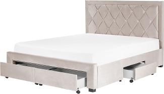 Bett mit Schubladen LIEVIN 160 x 200 cm Samtstoff Beige