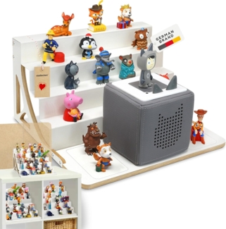 stadtecken® Magnetisches Regal für Musikbox-Figuren – Passend für Kallax und mehr | Optional mit Platz für Toniebox | Geeignet für ca. 50 Figuren | Weiß (BoxPlus)