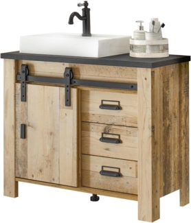 Waschbeckenunterschrank mit Waschbecken Stove in Used Wood hell 95 cm