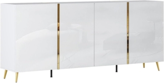 Vente-unique - Sideboard mit 4 Türen - 200 cm - Hochglanz Weiß & Gold - MARZIALO