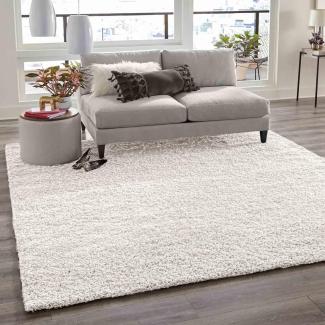 VIMODA Teppich Prime Shaggy Hochflor Einfarbig Weiss Creme Weich für Wohnzimmer, Schlafzimmer, küche, Maße:200x280 cm