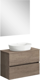 Baikal Onyx Badezimmerschrank, montiert, 2 Schubladen, Badezimmermöbel mit Waschbecken, Wandschrank, Keramikwaschbecken, inkl. Spiegel, 90 cm Nebraska