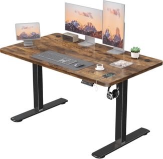 JUMMICO Höhenverstellbarer Elektrischer Schreibtisch mit USB Ladeanschluss, Schreibtisch Höhenverstellbar, Ergonomischer Steh-Sitz Tisch 120x60 cm, Braun