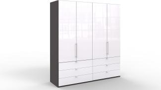 WIEMANN Loft Kleiderschrank, Schlafzimmerschrank, Gleittürenschrank, Drehtürenschrank, mit Schubladen, Glas weiß, Havanna, B/H/T 200 x 216 x 58 cm