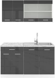 Vicco Singleküche Anthrazit Hochglanz/Weiß 140 cm , AP Marmor, R-Line