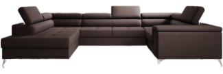 Designer Sofa Torino mit Schlaf- und Klappfunktion Stoff Dunkelbraun Links