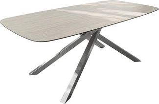 Outdoortisch Edge Boot 200x100 cm Keramik Laminam® Travertino Bianco Creme-Weiß Kreuzgestell Rechteck Edelstahl