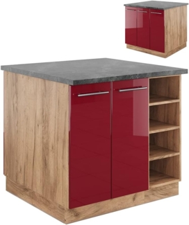 Kücheninsel Fame-Line Bordeaux Hochglanz/Goldkraft Eiche 90 cm ohne Arbeitsplatte Vicco