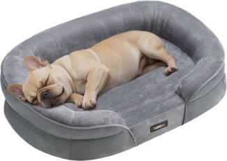 Feandrea Hundebett, Hundekissen, für mittelgroße Hunde, 76 x 51 x 18 cm, orthopädisch, wasserdichte Innenschicht, erhöhte Ränder, Abnehmbarer, waschbarer Bezug, rutschfest, hellgrau PGW281G01