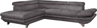 Mivano Ecksofa Enterprise / Trendige Eckcouch in L-Form mit Ottomane links / Kopfstützen und Armteil verstellbar / 277 x 75 x 238 / Mikrofaser: dunkelgrau