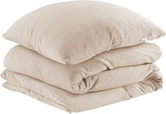 Pure Label Musselin Bettwäsche 135x200 cm mit einem Kissenbezug 40x80 cm aus 100% Baumwolle - Traumhaft weiche, kuschelige Bettwäsche-Sets in beige aus Musselin