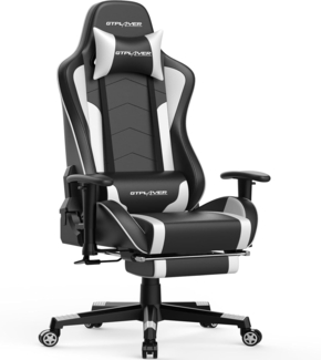 GTPLAYER Gaming Stuhl Gamer Stuhl mit Fußstütze Bluetooth Lautsprecher Ergonomischer Bürostuhl Computerstuhl Schreibtischstuhl PC Stuhl mit verstellbare Rückenlehne 150 kg Belastbarkeit weiß