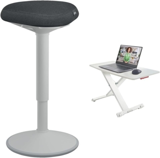 Leitz Ergo Set Active Stehhocker mit Dual Density Foam Komfortsitz + Höhenverstellbarer Schreibtisch-Aufsatz für Bildschirme & Laptops, Bürohocker höhenverstellbar von 57-82 cm, 65450085 + 65330085