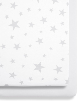 Snüz Spannbettlaken Baby\"Stars\" (2-er Pack) 44x80 cm aus Jersey-Baumwolle mit Stern-Design, Passend für SnüzPod-Kinderbetten, Atmungsaktive Jersey-Baumwolle, passend für SnüzPod Kinderbetten