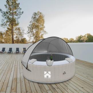 HOME DELUXE Outdoor Whirlpool inkl. Kissen, Getränkehalter und Sonnendach SPLASH - Ø208 cm 6 Personen Beige