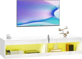 HOMCOM TV-Board mit RGB LED-Beleuchtung (16 Farben) (Hängender TV Schrank, 1 St, TV Lowboard), mit offenen Stauraum, für 55-60 Zoll Fernseher, Hochglanzweiß