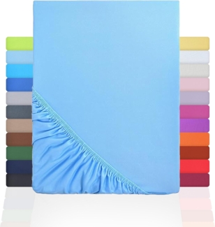 NatureMark Jersey Spannbettlaken, Spannbetttuch 100% Baumwolle in vielen Größen und Farben MARKENQUALITÄT ÖKOTEX Standard 100 | 200x220 cm +40 Steg - hell blau