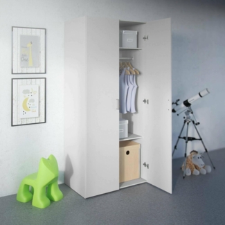 Dmora - Kleiderschrank 2 Türen Paulette, Schlafzimmermöbel, Schrank, Garderobe, 77x49 h175 cm, Weiß