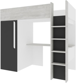 Vente-unique - Hochbett mit Schreibtisch & Kleiderschrank - 90 x 200 cm - Naturfarben & Anthrazit - NICOLAS