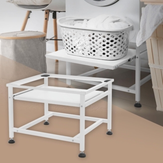 ML-DESIGN Waschmaschinenuntergestell Waschmaschinenzubehör Untergestell Unterbausockel Podest für Trockner, Waschmaschinen Unterbau ausziehbare Ablage 62,5 x 53,5 x 45 cm Stahl Weiß