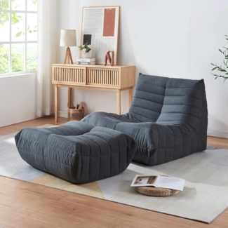 Bodensessel mit Fußhocker Kodsø 75x90x100 cm Mikrofaser Schwarz [en. casa]