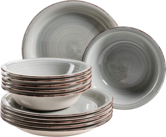 Mäser 931493 Lumaca Teller-Set für 6 Personen im modernen Vintage Look, Tafelservice, handbemalt, Steingut, blau, 12-teilig (1 Set)