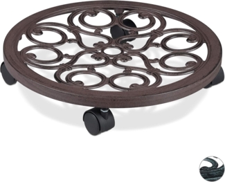 relaxdays Blumentopfuntersetzer 2 x Pflanzenroller rund antik braun